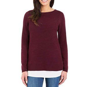 Hilary Radley Women's 2fer Crewneck Sweater in Heather Wine Color - Size M